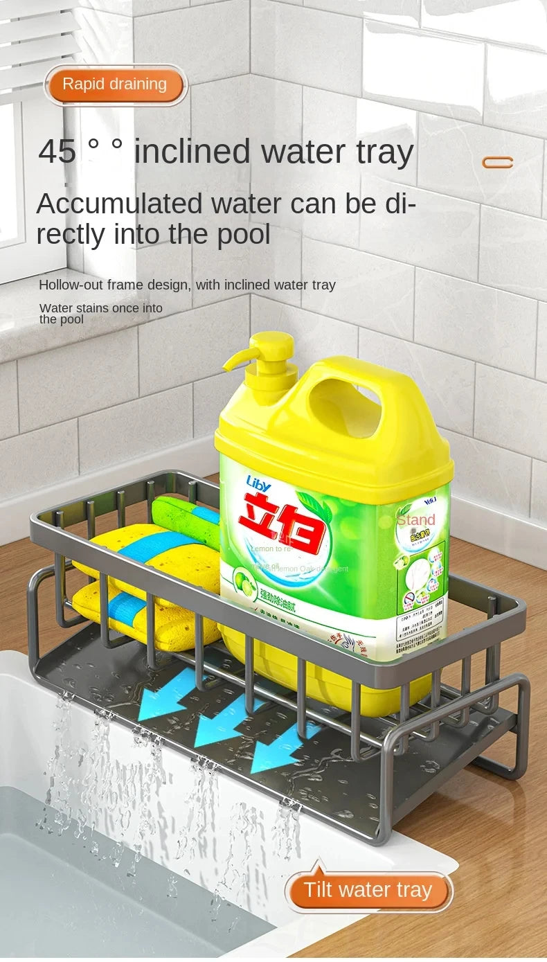 Stainless Steel Kitchen Sink Sponge Holder & Drain Rack Organizer