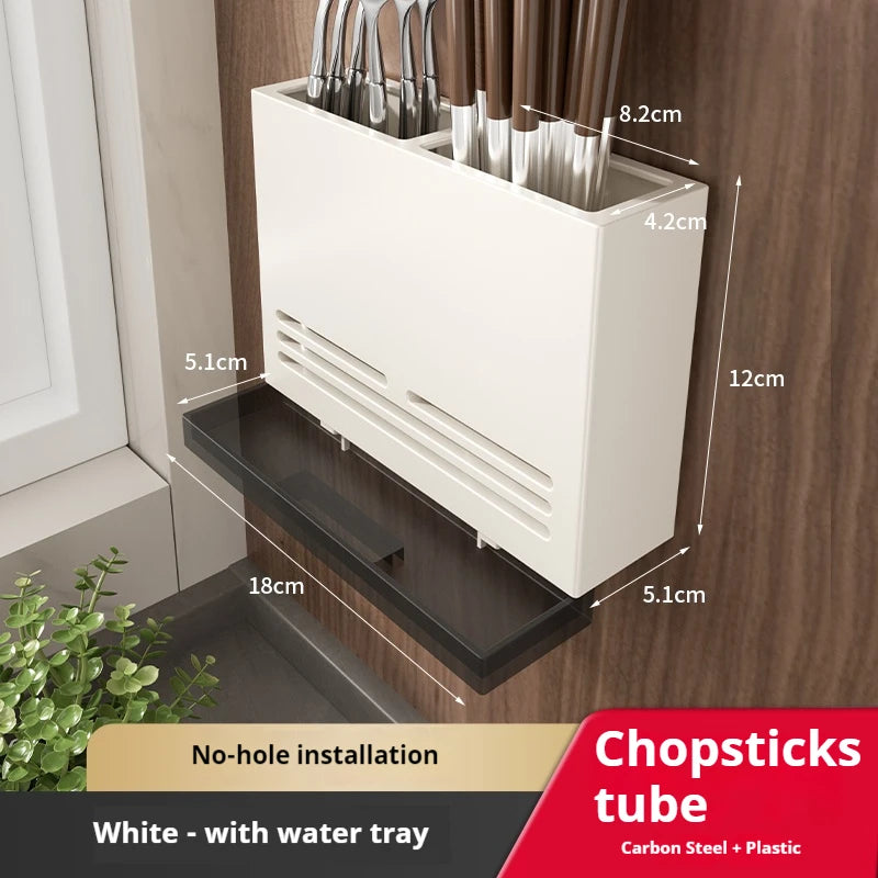 Wall Mounted Stainless Steel Chopsticks Holder with Drain Rack