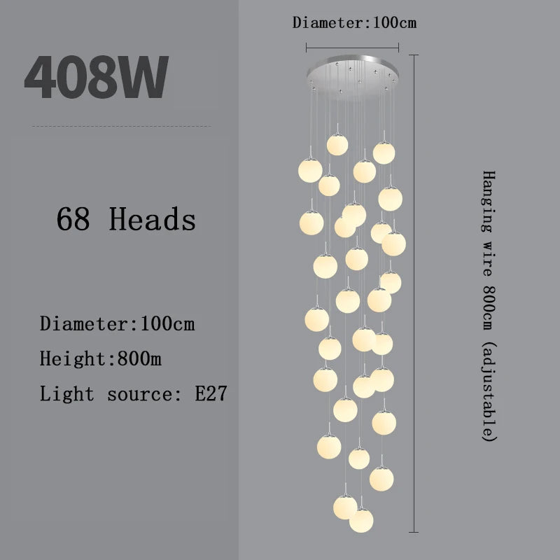 Modern Nordic LED Glass Staircase Chandelier for Living Room