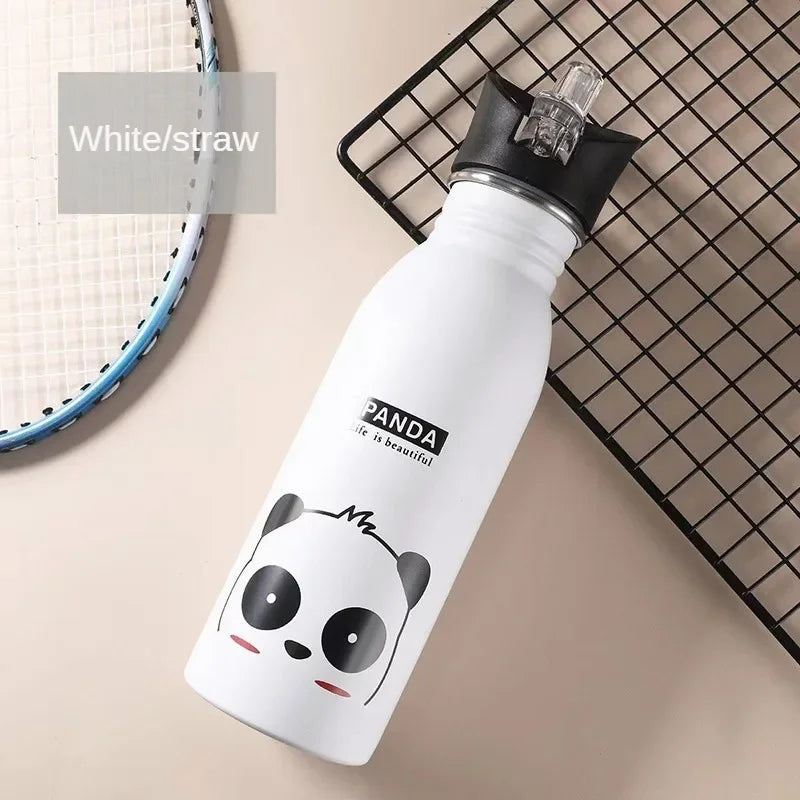 500ML Kids Stainless Steel Straw Water Bottle for Outdoor Sports
