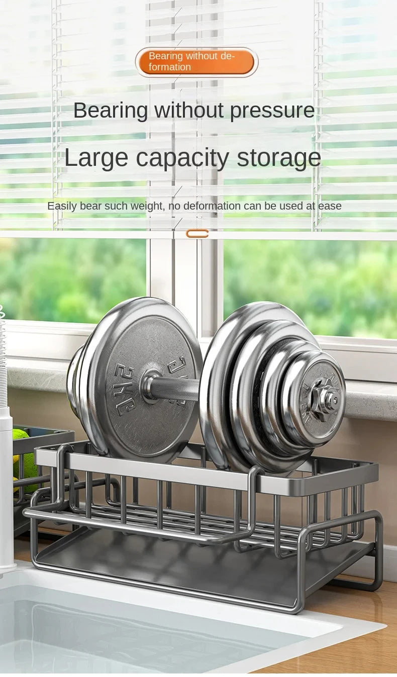 Stainless Steel Kitchen Sink Sponge Holder & Drain Rack Organizer