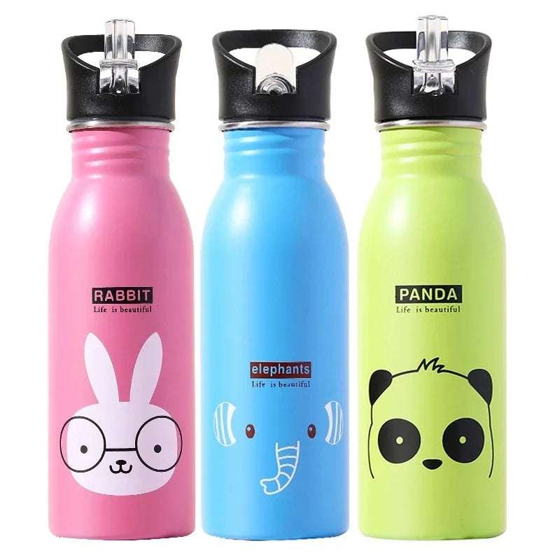 500ML Kids Stainless Steel Straw Water Bottle for Outdoor Sports