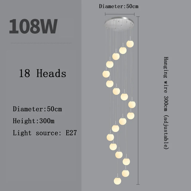 Modern Nordic LED Glass Staircase Chandelier for Living Room