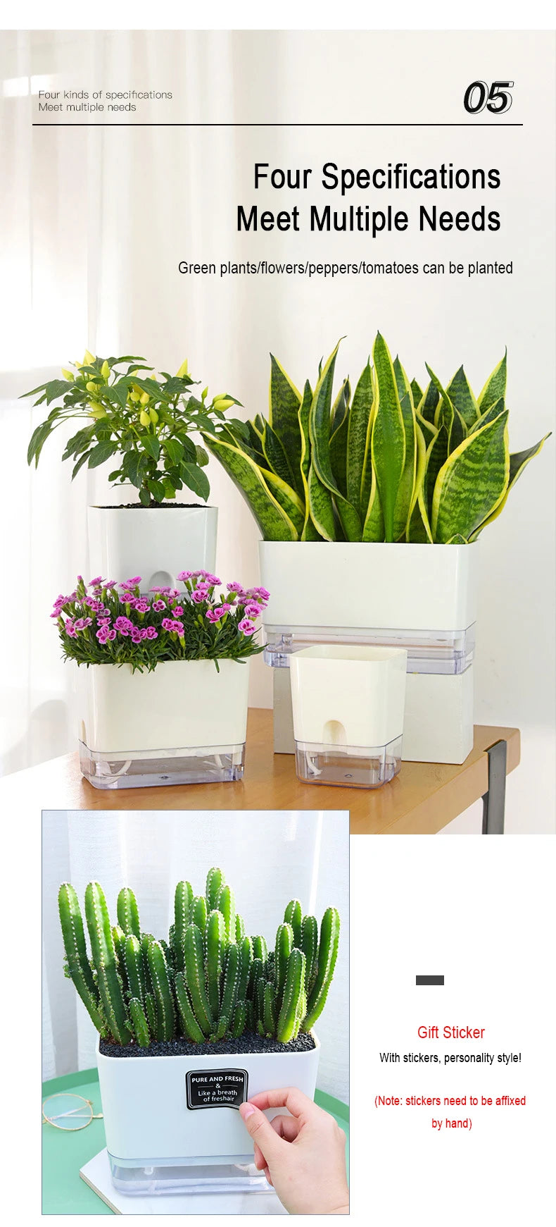 Self-Watering Magnetic Plant Pot with Cotton Rope for Garden