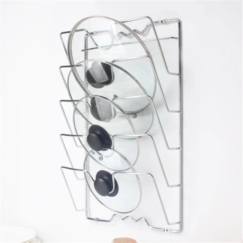 Kitchen Pot Cover Holder Rack – Rustproof Wall Hanging Organizer