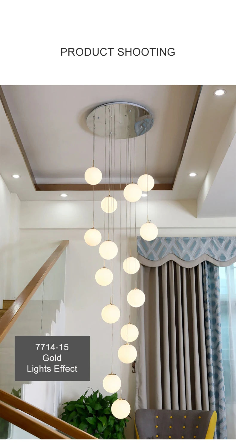 Modern Nordic LED Glass Staircase Chandelier for Living Room