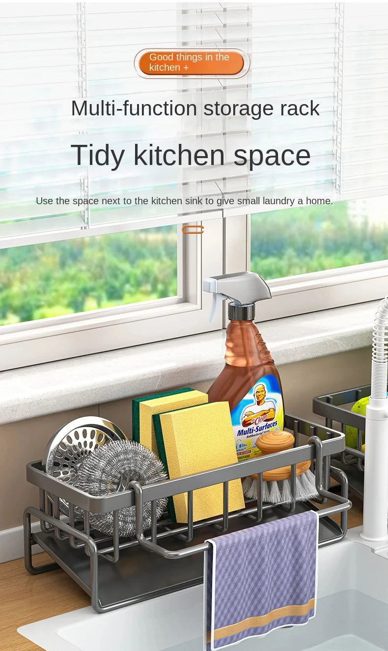 Stainless Steel Kitchen Sink Sponge Holder & Drain Rack Organizer