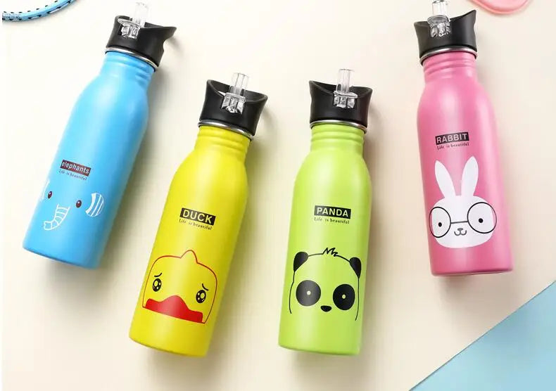 500ML Kids Stainless Steel Straw Water Bottle for Outdoor Sports