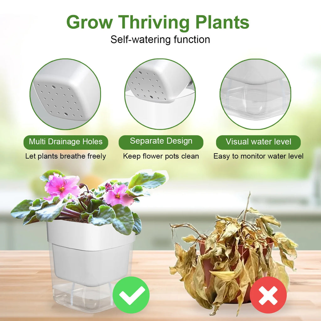 Self-Watering Magnetic Plant Pot with Cotton Rope for Garden