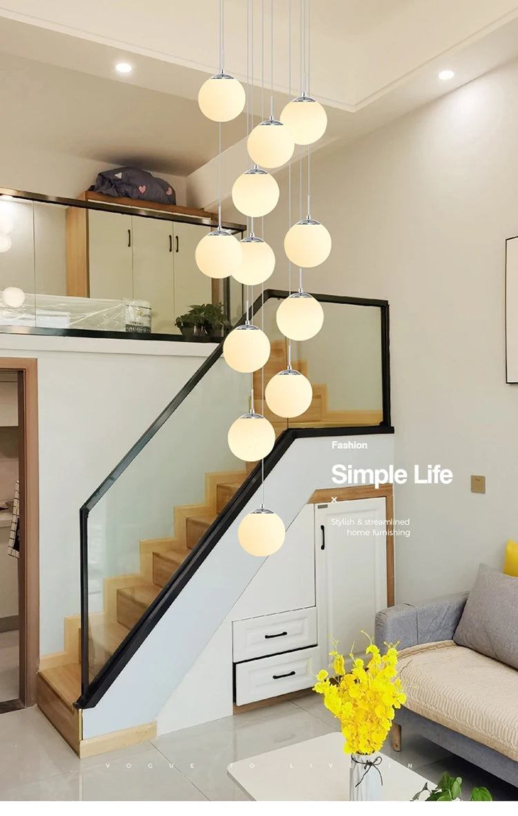 Modern Nordic LED Glass Staircase Chandelier for Living Room