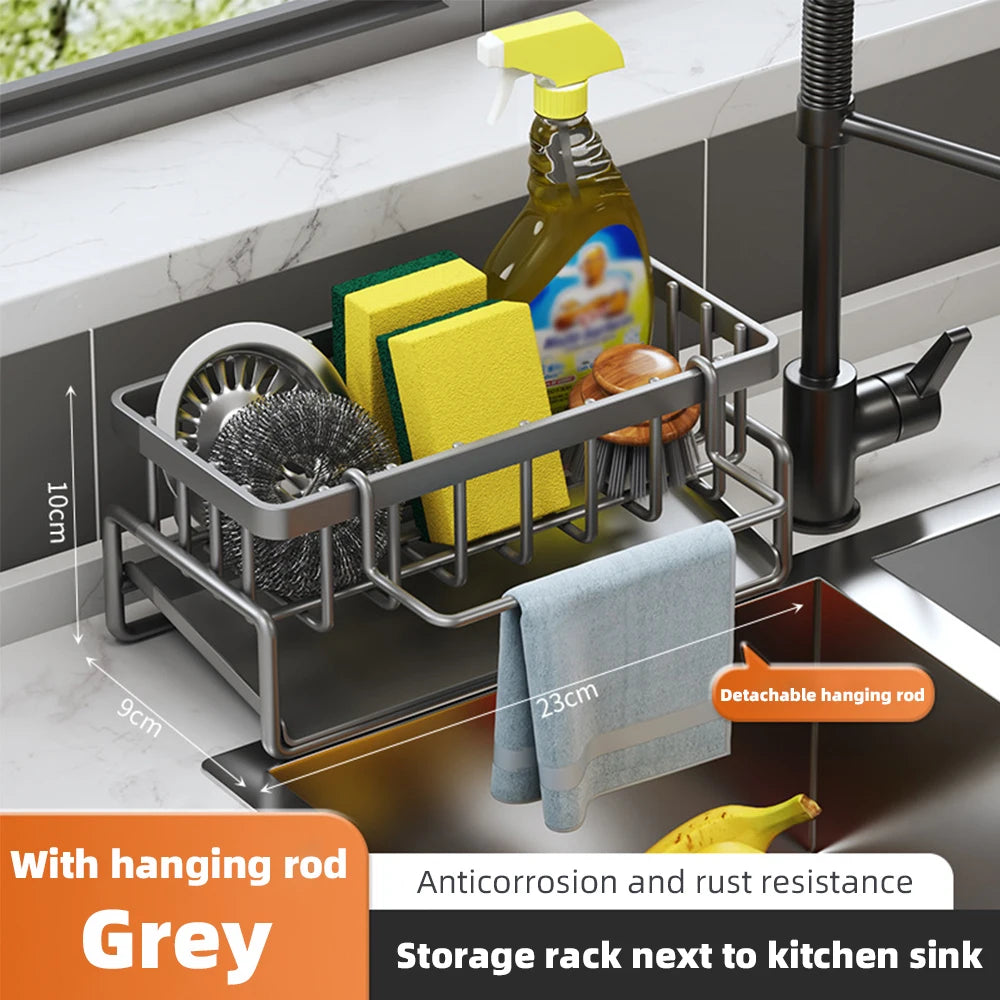 Stainless Steel Kitchen Sink Sponge Holder & Drain Rack Organizer