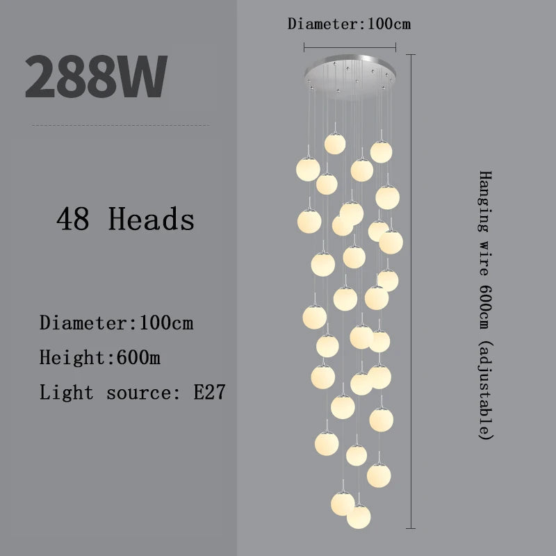 Modern Nordic LED Glass Staircase Chandelier for Living Room