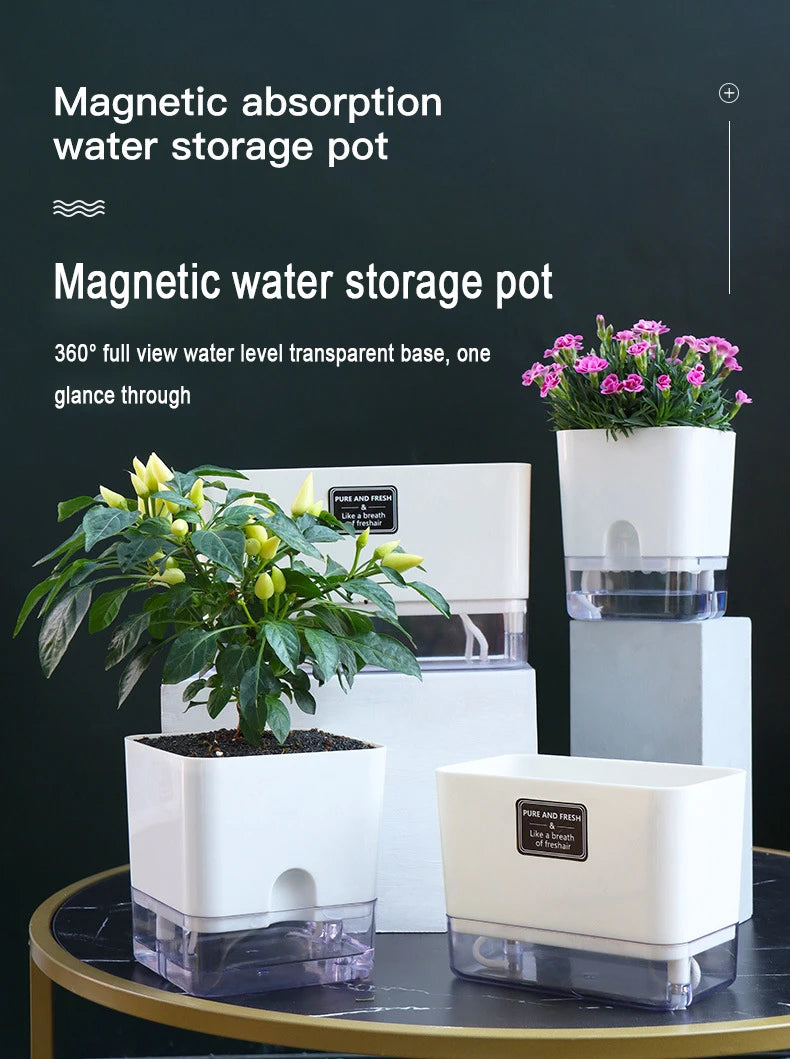 Self-Watering Magnetic Plant Pot with Cotton Rope for Garden