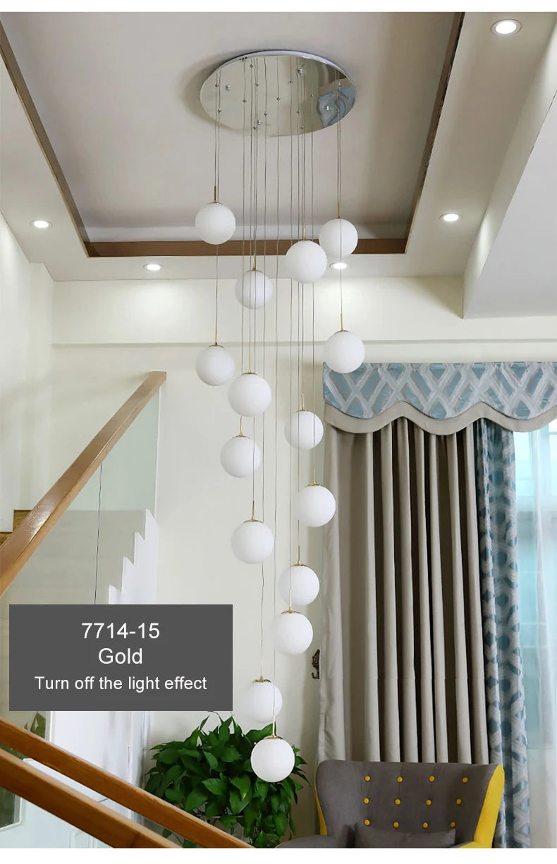 Modern Nordic LED Glass Staircase Chandelier for Living Room